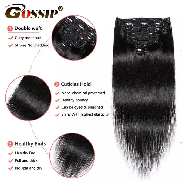 Gossip Brazilian Straight Hair Clip in Human Hair Extensions Natural Color 8 Pieces/Set 120G 28 Inch Remy Hair Free Shipping