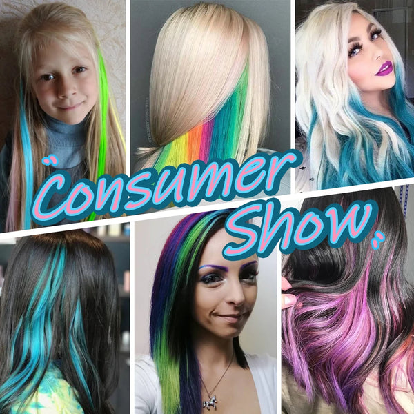 10Packs Straight Colored Clip in Hair One Piece Long Synthetic Rainbow 22 Inch Party Highlights Extensions for Women Kids Girls