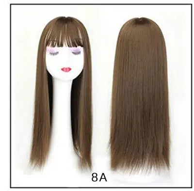 Gres Blonde Synthetic Hair Piece Women 3 Clips in Hair Extension With Bangs 22" Long High Temperature Fiber Brown/Grey/Black