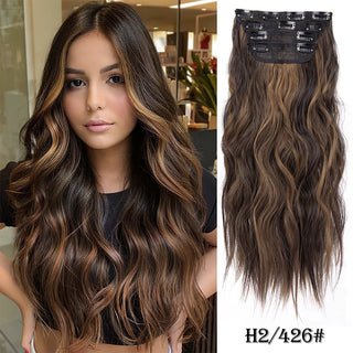 Buy wavy-h2-426 Leeons Synthetic Hair 11Clips in Hair Extension Body Wave 20&quot;Hair Extension Clip for Women Synthetic Hair Extensions Brown Ombre