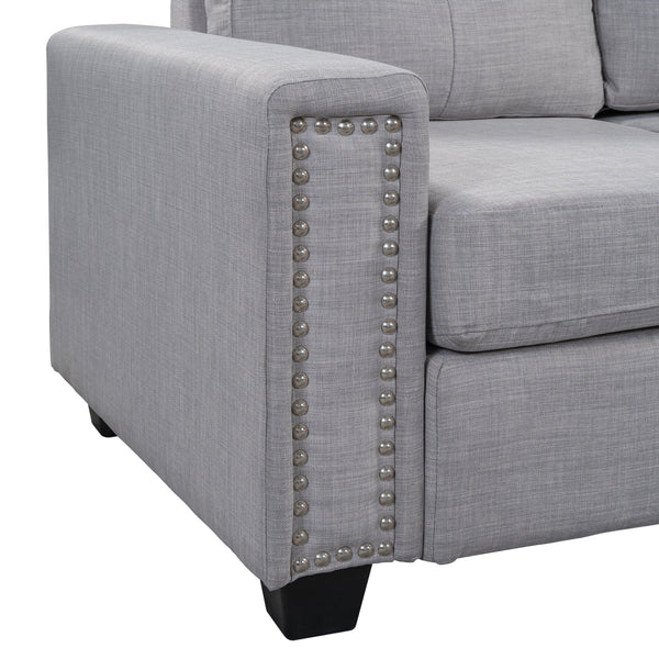 Reversible Sectional Sofa Space Saving With Storage Ottoman Rivet Ornament L-Shape Couch for Large Space Dorm Apartment