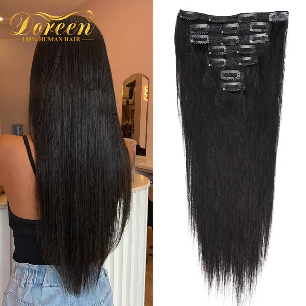 Doreen 10 12 14 16 Malaysia Short Double Weft Clip in Human Hair Extensions Thick 100% Straight Hair Clip in Extensions 7 Pieces