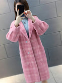 Bella Philosophy Winter Plaid Women Faux Mink Cashmere Woolen Coat Ladies Casual Turn-Down Collar Coats Female Warm Outwear