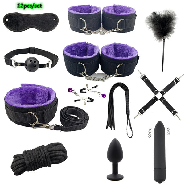 BDSM Kit Sex Toys for Men Erotic Handcuffs Whip Sextoy Anal Plug Vibrator Bdsm Sex Bondage Set Adult Toys Sm Products Sex Toys