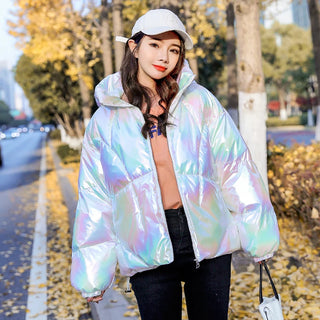 Buy photo-color-2 2023 New Winter Jacket Coats Women Parkas Hooded Glossy Down Cotton Jacket Warm Casual Parka Padded Cotton Coat Female P1062