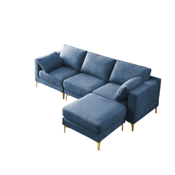 Living Room Furniture Modern Leisure L Shape Couch Blue Fabric