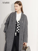 AMII Minimalis Wool Coat Wome 2022 Winter New Plaid Turn-Down Collar Commuter Fashion Vintage Coats Female Clothing 12270556