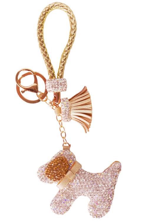 Diamond Charm Dog - Gold/Brown