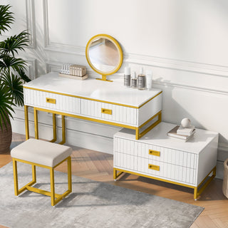 Modern Style Vanity Table With Movable Side Cabinet and 4-Drawers, Large Size Dressing Table With Mirror and 3-Colors LE