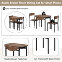 Modern 3-Piece Round Dining Table Set With Drop Leaf and 2 Chairs for Small Places,Black Frame+Rustic Brown Finish