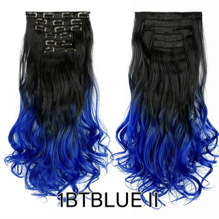 Buy curly-1btblue Leeons 16Clips Long Straight Synthetic Clip on Hair Extensions Cheveux Clip Naturel High Temperature Fiber Black Brown Hairpiece