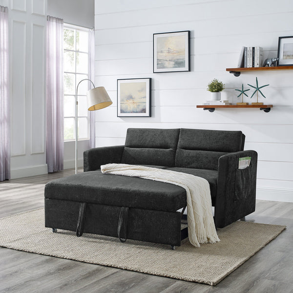 Loveseats Sofa Bed With Pull-Out Bed,Adjsutable Back and Two Arm Pocket,Black (54.5"x33"x31.5")