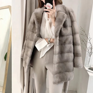 HDHOHR 2024 New Natural Mink Fur Coats for Women Real Mink Fur Coats OutwearPark With Fur High Quality Female Warm Winter Jacket