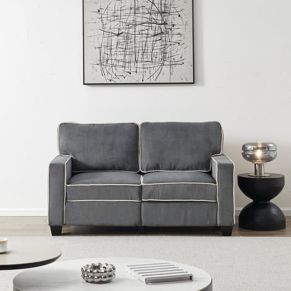 Living Room Sofa Loveseat With Storage Dark Grey Corduroy