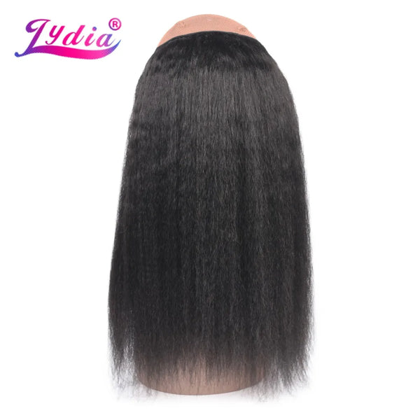 Lydia 18"-24" Long Kinky Straight 5 Clips in Hair Extensions Synthetic Hairpieces Pure Color for Women Heat Resistant