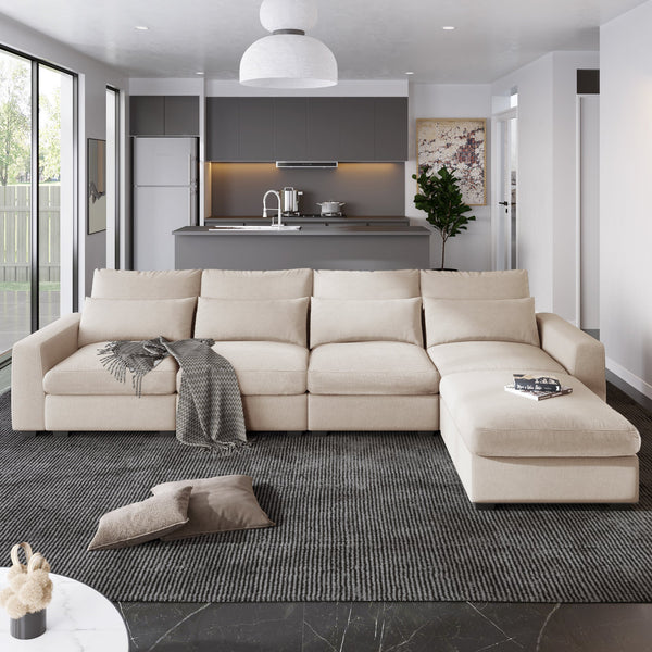 Modern Large L-Shape Feather Filled Sectional Sofa,  Convertible Sofa Couch With Reversible Chaise for Living Room