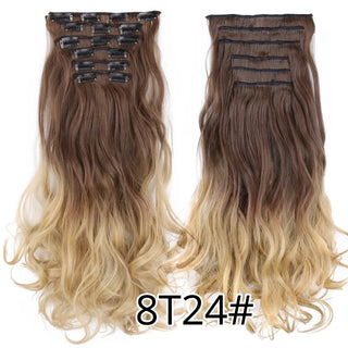 Buy curly-8t24 Leeons 16Clips Long Straight Synthetic Clip on Hair Extensions Cheveux Clip Naturel High Temperature Fiber Black Brown Hairpiece