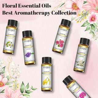 EUQEE Floral Essential Oils Set of 6 Bottles for Diffuser,Candle Making-Rose Lavender Ylang Ylang Jasmine Geranium Chamomile