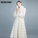 HDHOHR 2024 High Quality Natural Mink Fur Coats Long With Skirt Women Winter Real White Mink Coats Slim Warm Fur Jackets Feamle