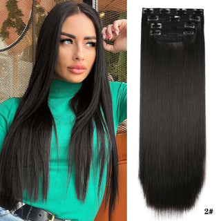 Buy straight-2 Leeons Synthetic Hair 11Clips in Hair Extension Body Wave 20&quot;Hair Extension Clip for Women Synthetic Hair Extensions Brown Ombre