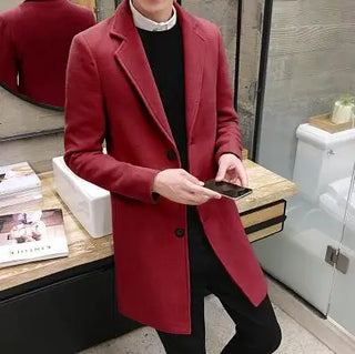 Buy red-wine Leisure Long Sections Woolen Coats