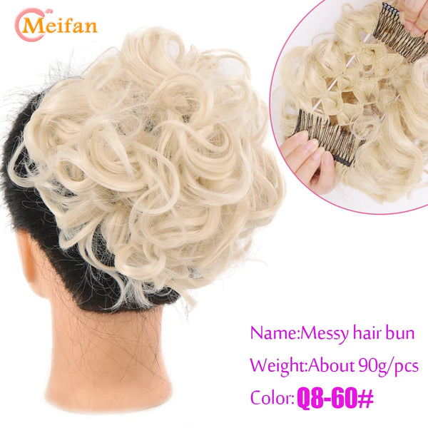 MEIFAN Synthetic Bride Messy Big Hair Bun Curly Chignon With Comb Clips in Hair Tail Cover Ponytail Extension Natural Fake Hair