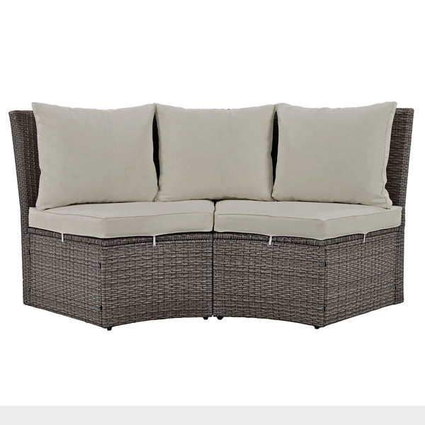 Patio 5-Piece Round Rattan Sectional Sofa Set All-Weather PE Wicker Sunbed Daybed With Round Liftable Table and Washable