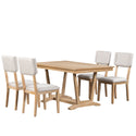 Rustic 5-Piece Dining Table Set With 4 Upholstered Chairs, 59-Inch Rectangular Dining Table With Trestle Table Base, Nau