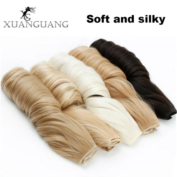 XUANGUANG Long Synthetic Hair 5 Clips in Hair Extension Heat Resistant Hairpiece Natural Wavy Hair Piece