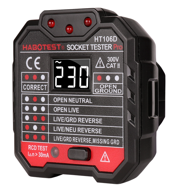 HT106D Socket Tester RCD Test 30mA With Voltage Measurement Tester