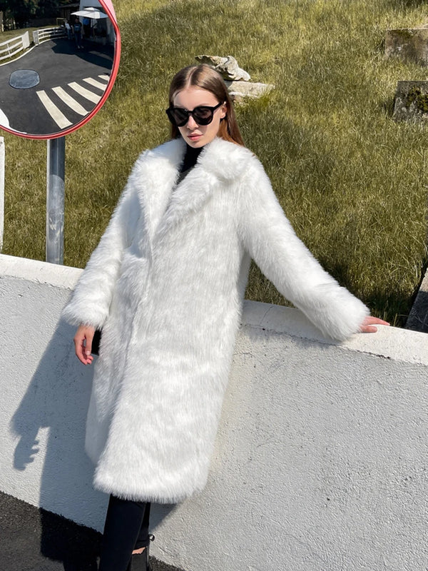 ZADORIN 2024 Winter Fluffy Jacket Women Solid Lapel Long Faux Fox Fur Coat Ladies Furry Warm Pink White Jacket Trench Coats Tops