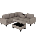 Sectional Corner Sofa L-Shape Couch Space Saving With Storage Ottoman & Cup Holders Design for Large Space Dorm Apartmen