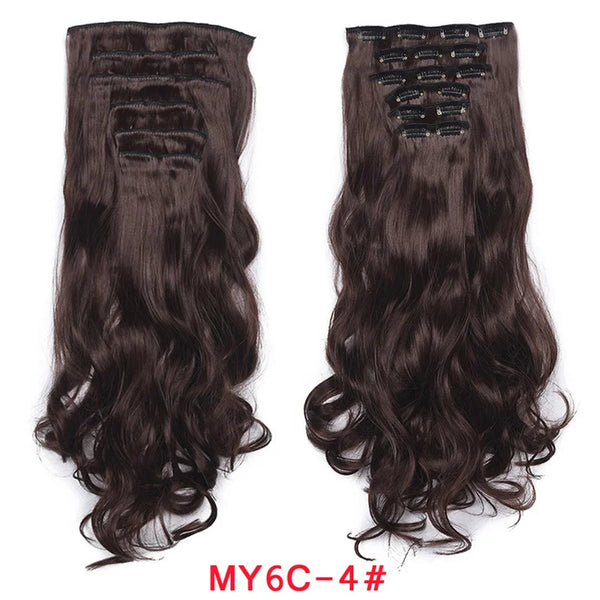 Clip in Hair Extension 20Inch 16 Clips Long Synthetic Hair Heat Resistant Hairpiece Natural Wavy Ombre Hair Piece 6Pcs/Set LIHUI