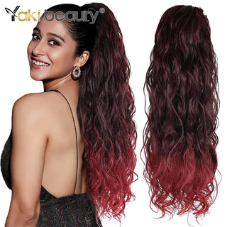 Buy hera-1b-burg Long Kinky Curly Ponytail Synthetic Drawstring Ponytail 24/30/32Inch Chip-In Hair Extension Organic Clip-In Overhead Ponytail