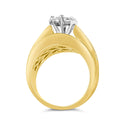 14K Yellow Gold 2-1/3 Cttw Diamond Cluster Channel Set Chevron Shaped Band Engagement Ring & Wedding Band Set (H-I Color