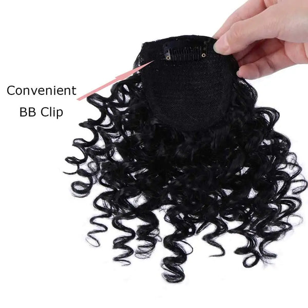 AILIADE Women Afro Kinky Curly Bang Fake Fringe Clips in Bangs Wig Hair Natural Black Bang Synthetic Hair Extension