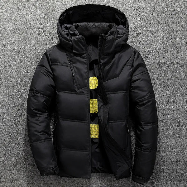 New White Duck Down Jacket Men Winter Warm Solid Color Hooded Down Coats Thick Duck Parka Mens Down Jackets Winter Outdoor Coat