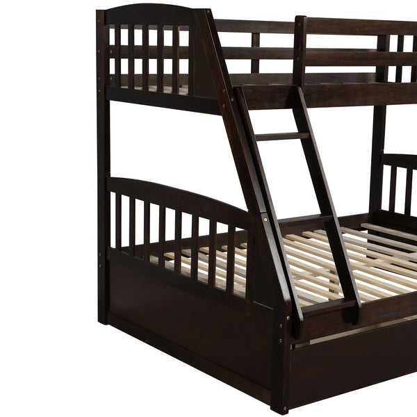 Solid Wood Twin Over Full Bunk Bed With Two Storage Drawers, Espresso