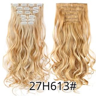 Buy curly-27h613 Leeons 16Clips Long Straight Synthetic Clip on Hair Extensions Cheveux Clip Naturel High Temperature Fiber Black Brown Hairpiece