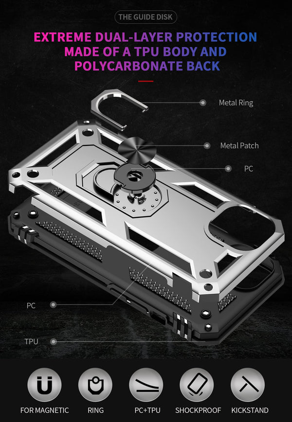 iPhone 13  Case With Kickstand, Heavy Duty Military Grade Protection Phone Case, Built-In 360° Rotate Ring Stand, Shockp