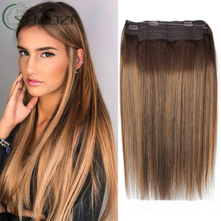 Invisible Transparent Wire Human Hair Extensions Straight Remy Fishing Line With 4 Clips 12-18Inch Natural Human Hair Extensions