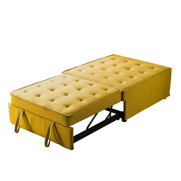 Multipurpose Linen Fabric Ottoman Lazy Sofa Pulling Out Sofa Bed (Yellow)