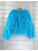 Colorful Boho Furry Faux Fur Coat Women Fur Coats Autumn Winter Pink White Shaggy Faux Fur Jacket Tops Festival Clothing