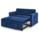 Loveseats Sofa Bed With Pull-Out Bed,Adjsutable Back and Two Arm Pocket,Blue (54.5"x33"x31.5")