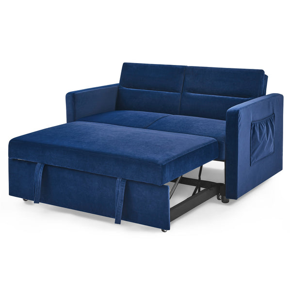 Loveseats Sofa Bed With Pull-Out Bed,Adjsutable Back and Two Arm Pocket,Blue (54.5"x33"x31.5")