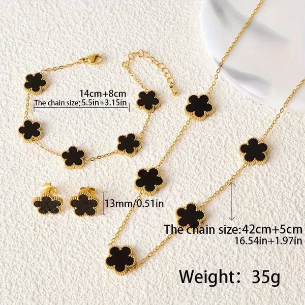 2024 New 3 Pieces Luxury Five-Leaf Clover Set Ladies Gift New Trend Stainless Steel Simple Atmosphere Set Decorations