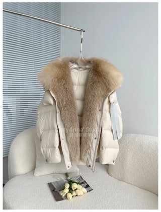 Buy 5 2023 Women Winter  Coat Real Big Fox Fur Collar With Goose Down Jacket Trim Light Autumn Outwear High Quality Lady Coats