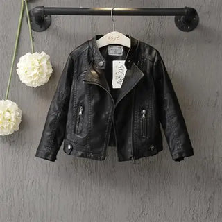 Buy black-4 Brand New Baby Girl Boy Spring Autumn Winter PU Coat Jacket Kids Fashion Leather Jackets Children Coats Overwear Clothes 1-10age