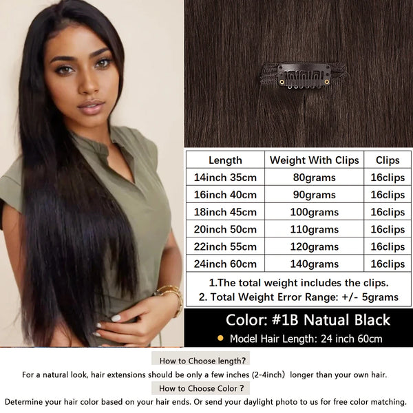 MRSHAIR Clip in Hair Extension Human Hair Real Natural Clip in Hair Extension Double Weft Full Head 7PCS Clip Ins for Add Volume