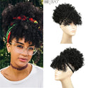 High Puff Afro Kinky Curly Synthetic Ponytail With Bangs Short Chignon Hair Extension Drawstring Clip Hair for Black/White Women